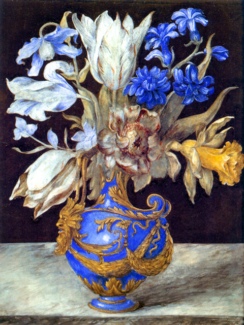 Bouquest of Flowers in a Blue Vase