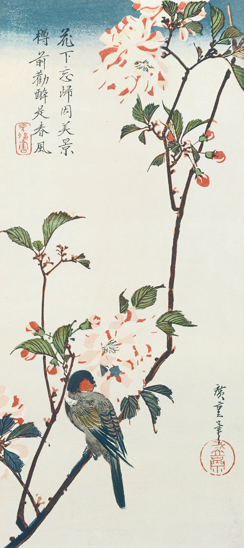 Double-Petaled Cherry Blossoms and Small Birds