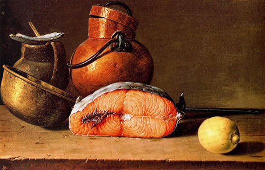 Still Life with Salmon, Lemon and three Vessels