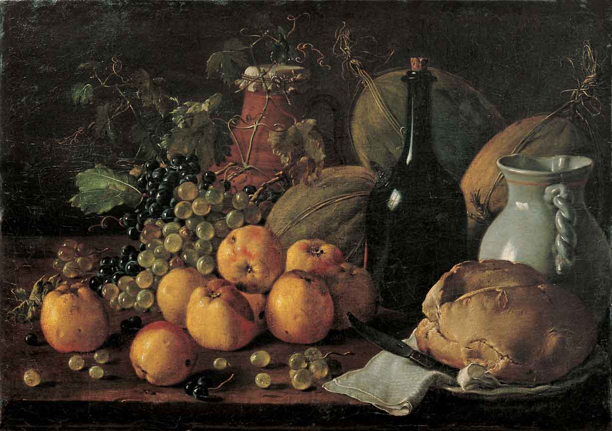 Still Life with Apples, Grapes, Melons, Jug and Bottle