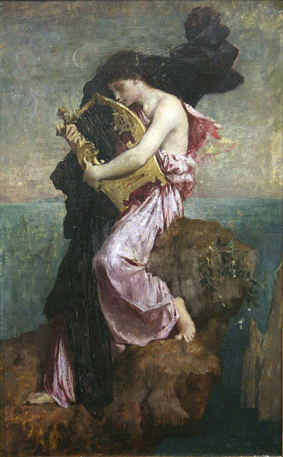 Sappho kissing her lyre